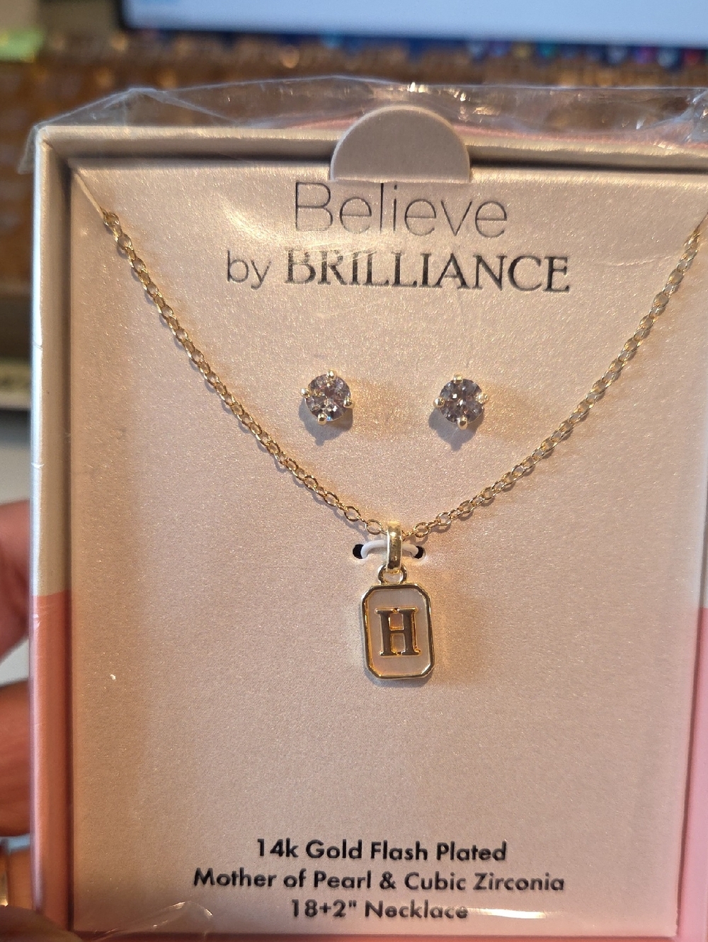 Gold Initial H Necklace and Earrings Set - Gold